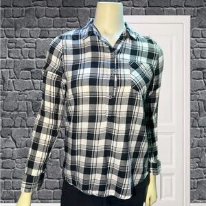 SO Buffalo Plaid Half Button Blouse 16